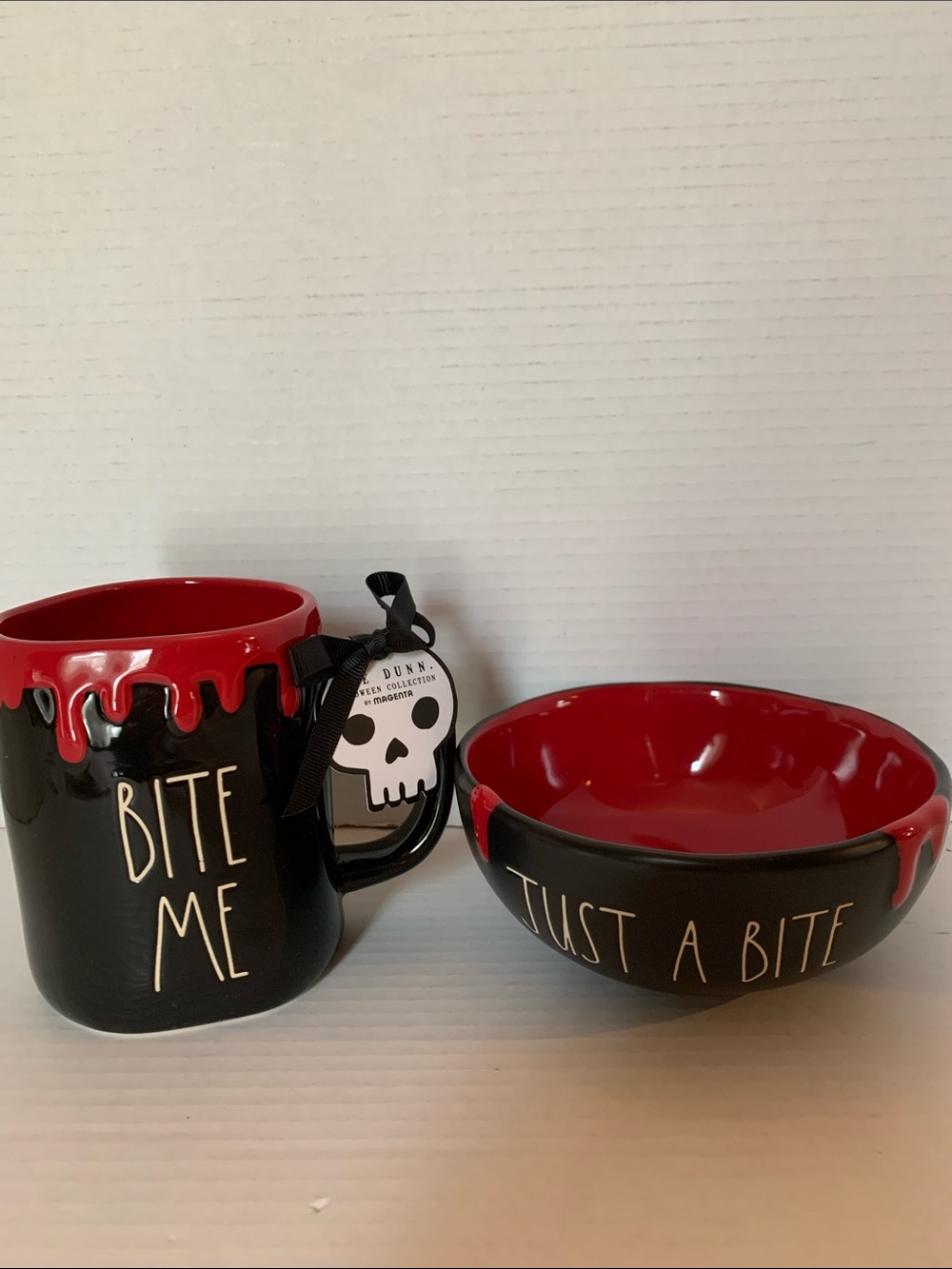 Rae Dunn Bite Me Red Drip Black Coffee Mug Cup Halloween NEW